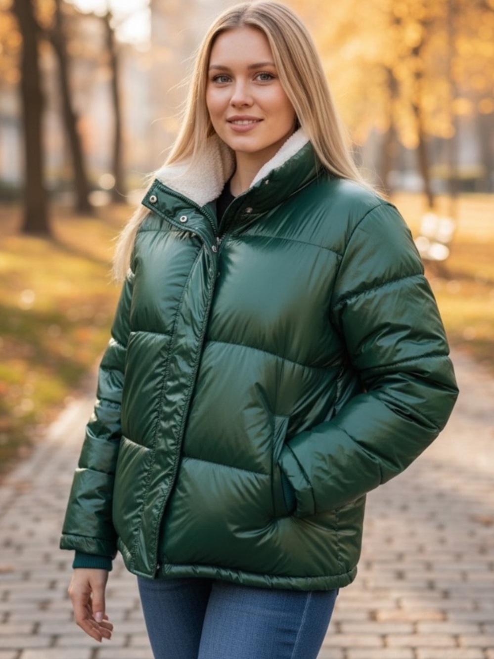 Koolaburra by UGG Shiny Green Sherpa-Trim Puffer Coat/Jacket Size Women’s XL